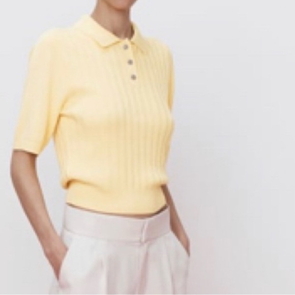 Zara | Tops | Zara Light Yellow Ribbed Top | Poshmark